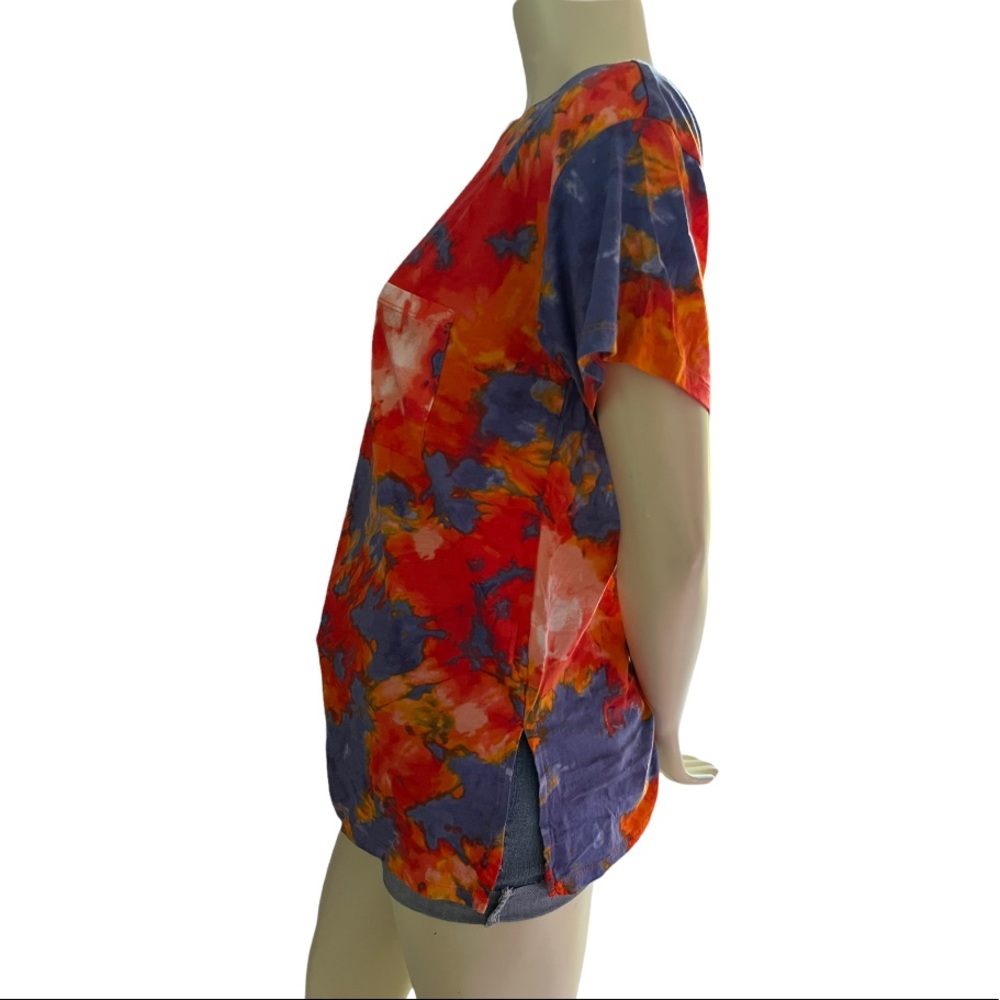 Ambiance | Women’s Shirt Blue - Red -  Orange Tie Dye Chest Pocket Basic Shirt - Picture 9 of 16